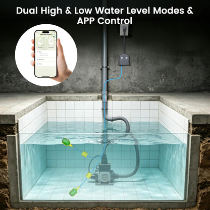MOKYDUO Smart Plug Sump Pump Alarm, WiFi High/Low Water Level Sensor with Auto Pump Control, 110dB Siren + App Alert, Battery Backup, IP65 Waterproof for Basement, Septic Tank, Pool