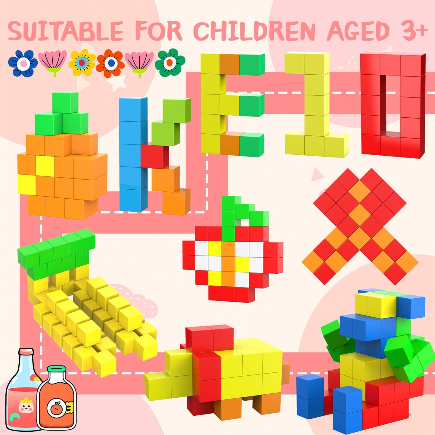 AOMACO 66PCS Magnetic Building Blocks for Kids, 1.3" Large Magnetic Cubes STEM Toys for 3+ Year Old Boys Girls, Sensory Stacking Blocks Learning Toys, for Toddlers & Kindergarten