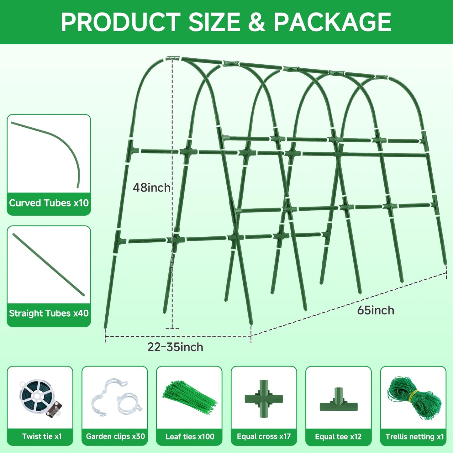 Cucumber Trellis for Raised Bed, 48x65 Inch U-Shape Garden Trellis for Outdoor Climbing Plants, Rust-Resistant Arch Plant Support Vegetable Trellis for Cucumber Tomato Pea Zucchini, Squash