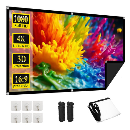 Projector Screen, 72Inch Outdoor Projector Screen, Washable & Foldable - Ideal for Indoor/Outdoor Home Theater, Camping, Office, 16:9 Aspect Ratio, 4K HD, Projector for Movies On Wall