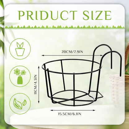 Wesiti 10 Pcs Round Hanging Railing Planters Outdoor Balcony Planters Metal Hanging Baskets Flower Pot Holder for Fence Indoor Porch Shelf Container(8 Inch,Black)