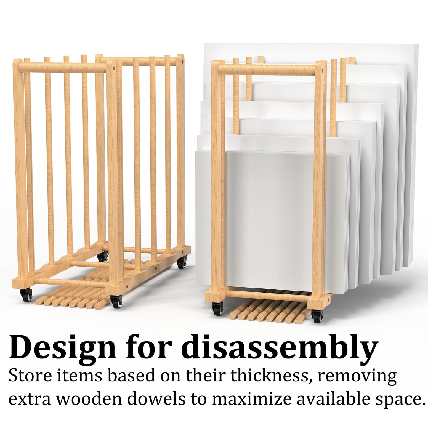GARVIN Art Storage Rack with Wheels & Handle- Beech Wood Canvas Organizer & Artwork Storage Organizer for Drawing Board, Panel, Paper Pad for Art Studios, Artworks, Gallery, Classroom