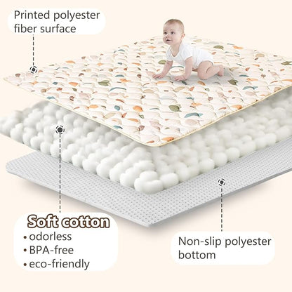 Baby Play Mats for Floor, 71”x59” Upgraded Thickness & Larger Super Soft Playmat for Babies and Toddlers, Foldable Washable, Upgrade Anti-Slip Crawling Mat for Playpen(Boho Color Blocks)