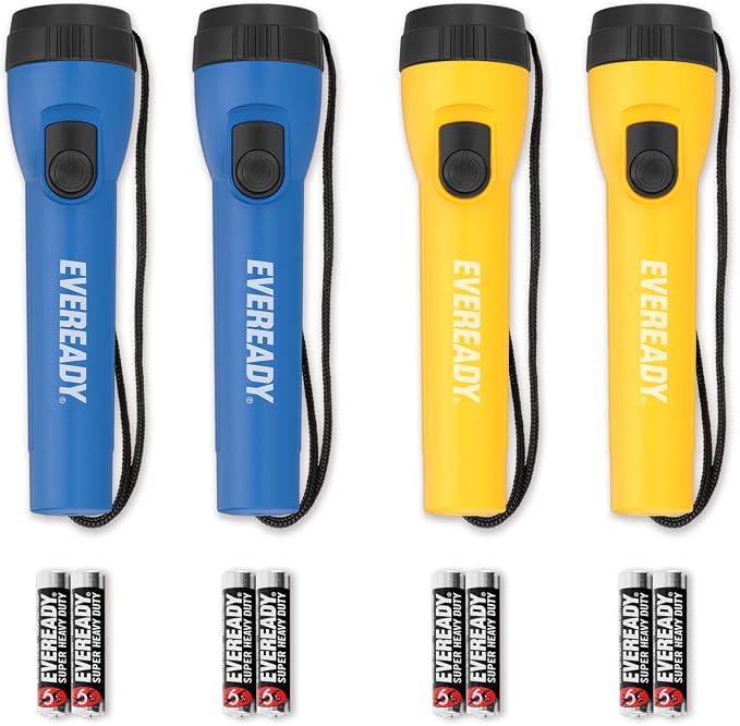 EVEREADY LED Flashlights (16-Pack), Bright Flashlights for Emergencies and Camping Gear, Flash Light with AA Batteries Included, Blue/Yellow (16-Pack)