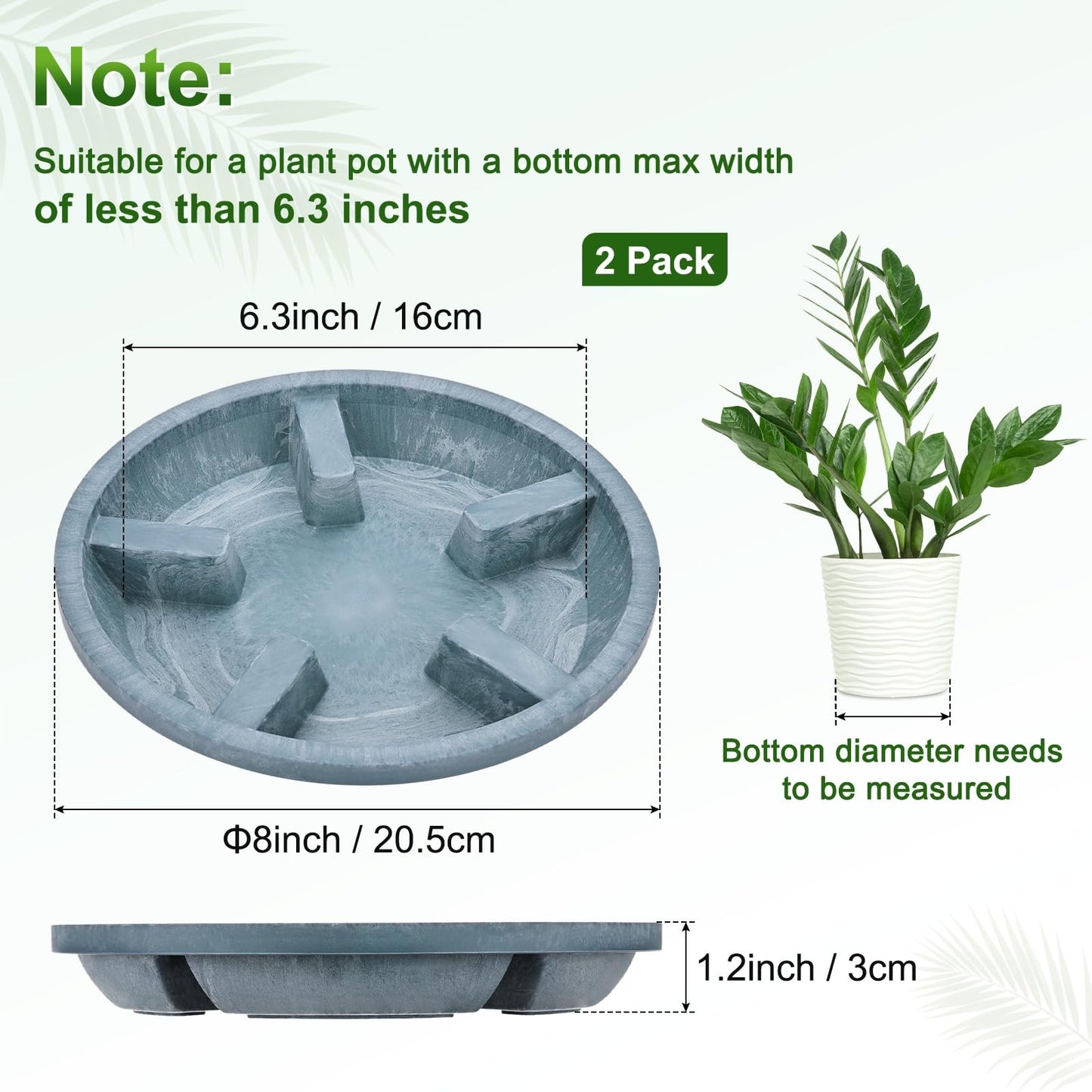 M METERXITY 2-Pack Plant Saucers, 8 Inch OD Anti-Rot Root Resin Flower Pot Plant Saucers for Indoor/Outdoor, Flowerpot Drip Tray [6.3 Inch ID, Blue]