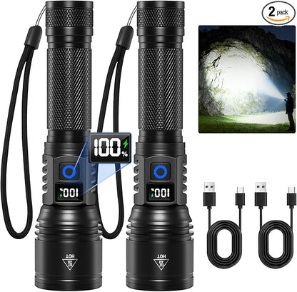Rechargeable Flashlights High Lumens 2Pack, 5Modes Super Bright Flashlight Rechargeable, LED Flashlight Powerful, Handheld Tactical Flash Lights for Home Emergencies Camping Essentials, Gifts for Men