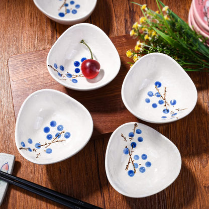 Whitenesser Ceramic Dipping Bowls Set of 5, 3.7 oz Japanese Style Mini Sauce Dishes, Hand-Painted Floral Patterned Prep Bowls for Soy Sauce, Sushi, Condiments, and Spices, Stackable Round Ramekins