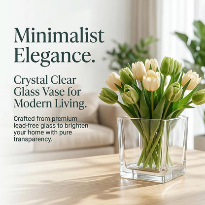 6 Pack Square Glass Vase 4" x 4" x 4", Clear Cube Vases for Centerpieces, Thickened Glass Flower Vases, Plant Terrarium, Floating Candle Holder for Wedding Party, Office/Home Decor, Events