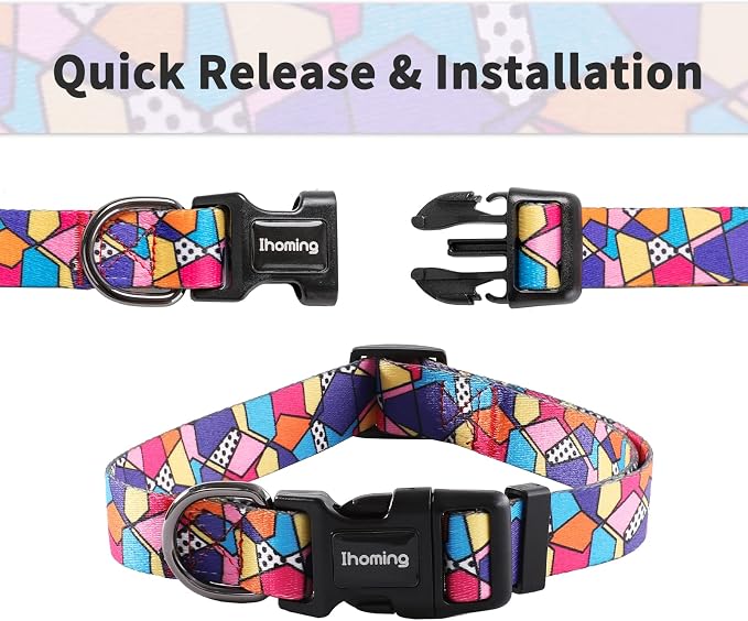 Ihoming Dog Collar and Leash Set for Daily Outdoor Walking Running Training, Geometric Design for Medium Boys Girls Dogs Cats Pets, M-Up to 45LBS