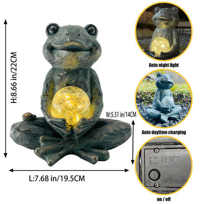 Brilliant Prospect Zen Yoga Frog Garden Statue, Outdoor Decor, Solar Patio Garden Sculpture Ornament, Frog Figurine Lamp Light, Meditation Frog Gift Ideas for Women