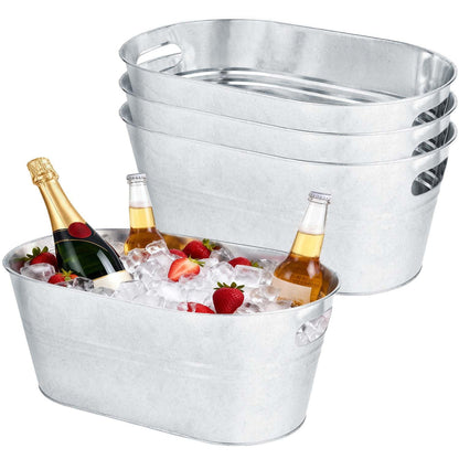 OBTANIM 3 Pack 4 Gallon Galvanized Ice Buckets Metal Champagne Drink Cooler Storage Ice Tub with Handles for Beer Cocktails Wine Beverage Home Parties Bar Cooling Supplies