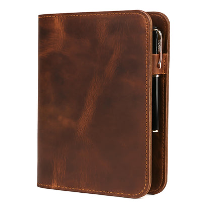 TheAntiq Genuine Leather A5 Journal Cover Refillable Notebook Cover, Fits 5.75 x 8.25 in, Card Slots Pocket & Pen Holder, Handmade Professional Leather Organizer for Men & Women, Travel & Work Diary Cover (Tan)