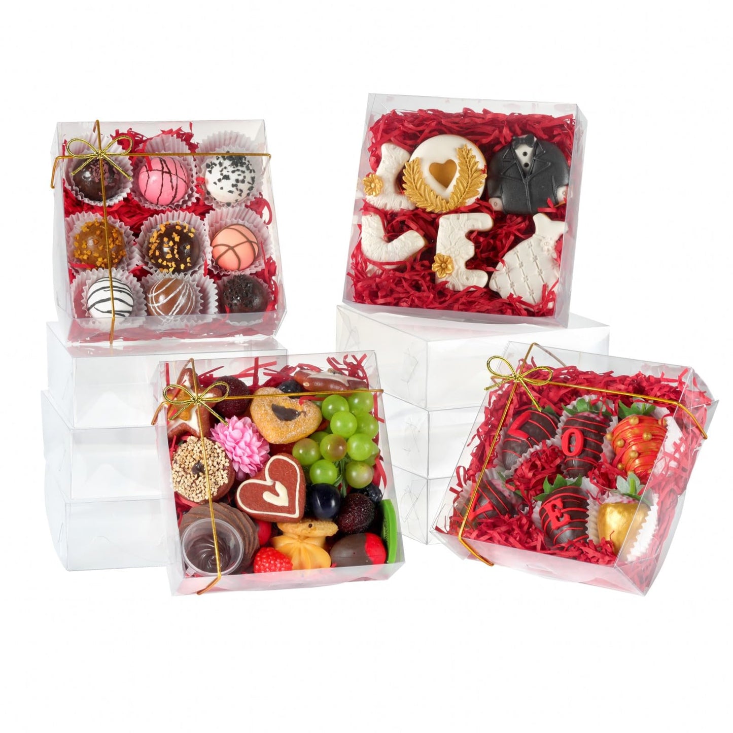 TEMLQPACK 12 pcs 6x6x2Inches Plastic Clear Chocolate Strawberries Boxes Charcuterie Boxes Cake Boxes Bakery Boxes with Full Window Cookies Boxes Cakesickle Truffle Treat Box for Christmas Valentine's