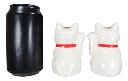 Ebros Gift Ceramic Japanese Auspicious Maneki Neko Lucky Cats Salt And Pepper Shakers Magnetic Feline Cat Kittens Figurine Set 3.5"Tall Kitchen Counter And Dining Table Decorative Accent