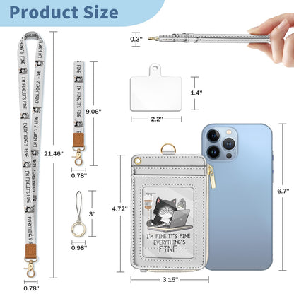 Mavellin Lanyard Wallet with Id Badge Holder, Funny Cat RFID Small Keychain Wallet Women Wristlet, Cute Zipper Credit Card Holder Phone Wrist Neck Strap for Key Name Tag, Teacher Office Work Gifts