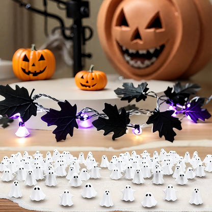 FESTGLOX 50Pcs Mini Resin Ghosts, Small Ghost Figurines, Tiny Halloween Miniatures for Spooky Tiered Tray Decor, Vase Filler, Home Tabletop Shelf Centerpieces, Party Favors Gift