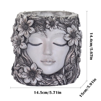 YOYLMAL Floral Face Planter Pot, 5.9” Resin Women's Head Succulent Planter for Indoor Outdoor Plants, Unique Flower Pot with Drainage Hole, Gifts for Women Mom