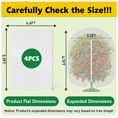 OZMI 4 Pack Fruit Tree Blueberry Bush Netting Cover, 4.6Ft x 5.9Ft Reusable Bird Netting for Garden Protection with Zipper & Drawstring, Shrubs Tomato Strawberry Plant Bushes Protector