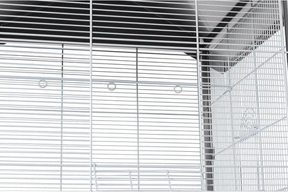 Prevue Pet Products Aviary Large Flight Cage - Powder‑Coated Standing Metal Bird Cage with Wheels, Perches, Feeders & Removable Tray, Ideal for Parakeets, Cockatiels, Canaries & Small Birds - Grey