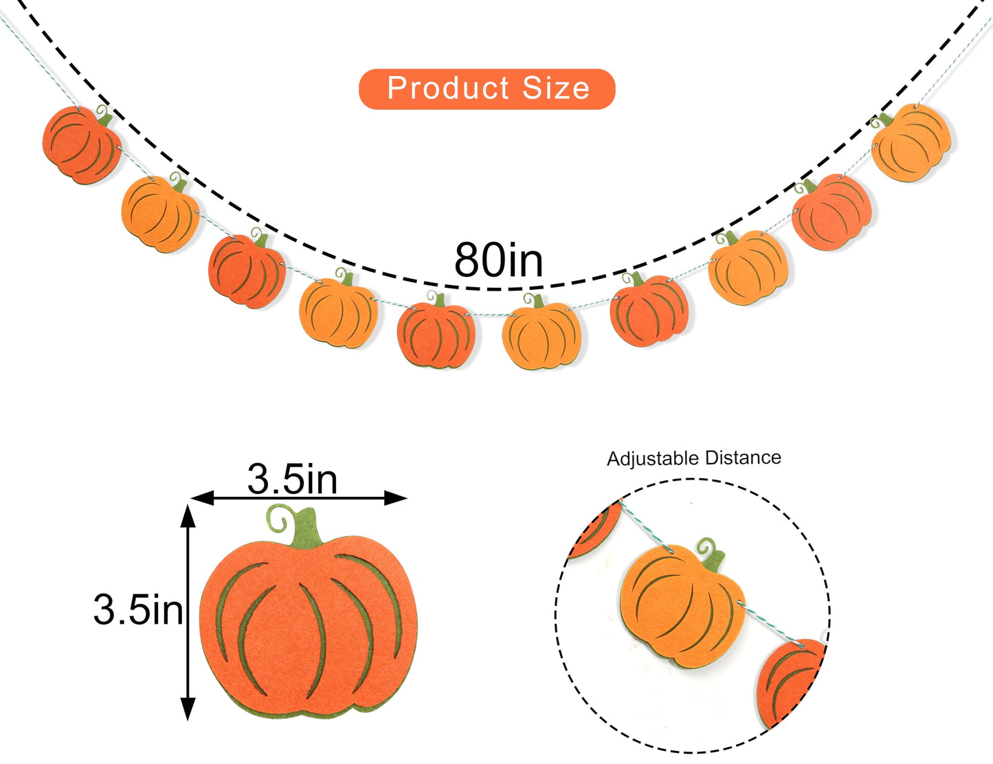 Felt Pumpkin Garland - Halloween Pumpkin Banner, Thanksgiving Felt Double Layers Pumpkin Garland, Cute Pumpkin Banner for Halloween or Fall Harvest Party