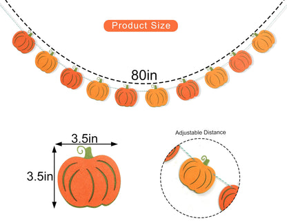 Felt Pumpkin Garland - Halloween Pumpkin Banner, Thanksgiving Felt Double Layers Pumpkin Garland, Cute Pumpkin Banner for Halloween or Fall Harvest Party