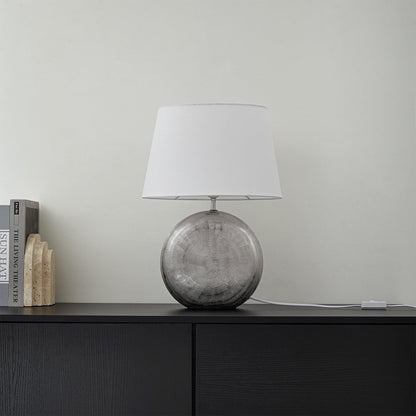 Lucande 19" Modern Ceramic Table Lamp, Silver Jar-Style Base with White Fabric Shade, Elegant Bedside Lamp for Nightstand or Living Room, E26 Base Bulb Not Included