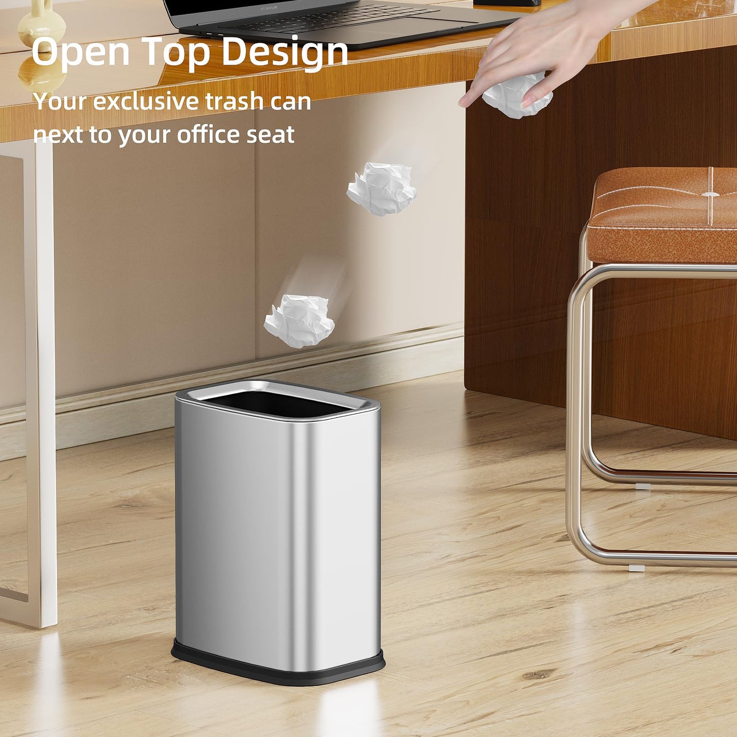 KHMMGK 2.6 Gal Stainless Steel Bathroom Trash Can,Metal Waste Baskets with Removable Inner Bucket,Small Office Garbage Can