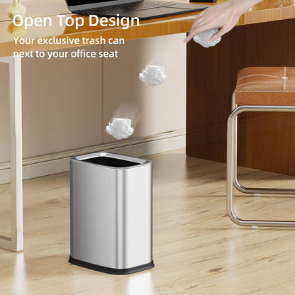 KHMMGK 2.6 Gal Stainless Steel Bathroom Trash Can,Metal Waste Baskets with Removable Inner Bucket,Small Office Garbage Can