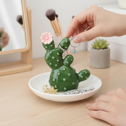Teenyyou Cactus Ring Holder Ceramic Dish for Women Jewelry Tray Ring Dish Cute Tropical Decor Trinket Rack Western Jewelry Holder for Rings Earrings Necklace Organizer Birthday Mothers Gift