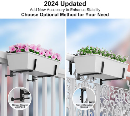 Y&M 6 Pcs Deck Railing Adjustable Planter Box Brackets (6 to 12.5 in), Universal Heavy Duty Iron Flower Box Brackets Wall Mounting Hooks for Fences, Patio, and Garden - Black (Patent Registered)