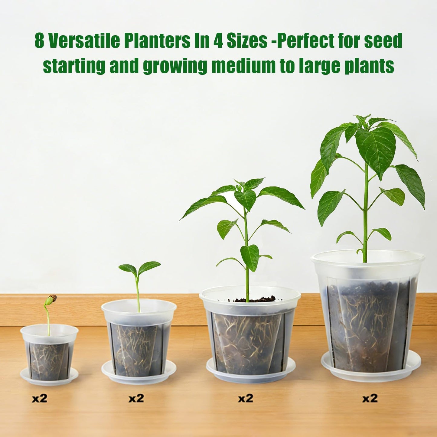 onaner 4/5/6/7 Inch Plastic Plant Pots for Plants with Drainage Holes,8 Pack Nursery Pots and Transplanting Tool Set Including Loosening Fork,Transplanting Trowel,Dibber for Indoor Outdoor Gardening