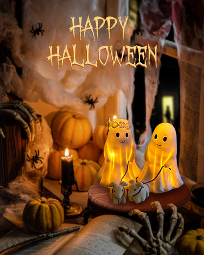 RWSEFK Display Statue Nightlight Ghost Walking Dog, Warm Lighted Indoor Figurine Lamps, Halloween Decors Spooky Dog Light, Cute Decorations for Party, Home, Bedroom, Shelf, Table Centerpiece (Girl)