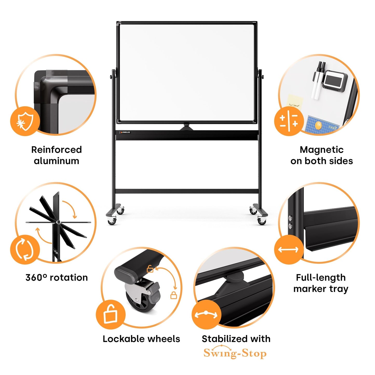 Rolling Dry Erase Board 48 x 36 - Large Portable Magnetic Whiteboard with Stand - Double Sided Easel Style Whiteboard with Wheels - Mobile Standing White Board for Office, Classroom & Home
