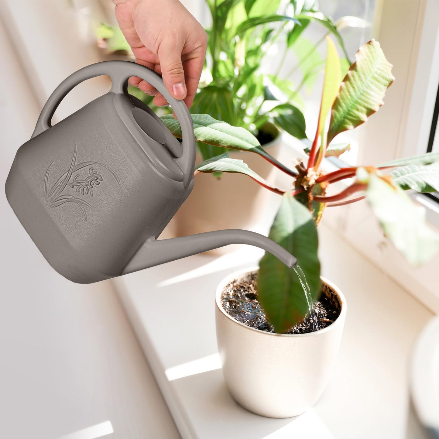 ZXJ Plant Watering Can - for Indoor and Outdoor Home Garden Plants - with Long Spout - Coffee Color - 1/2 Gallon