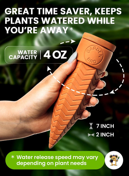 4pc Olla Watering Spikes For Plant Watering With Lids - Automatic Terracotta Self Watering Spikes For Indoor Plants & Outdoor - Terracotta Watering Spikes For 8" Pots Or Larger Water Plants While Away