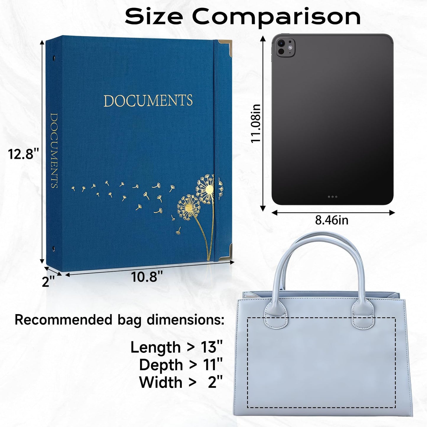 XKDOUS Important Document Organizer with 9 Pockets, Aesthetic Folio Folders 3-Ring Accordion Storage Binders Linen Expanding File Folder for Papers, Documents and Files
