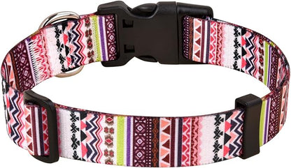 MarukoPet Dog Collar and Leash Set, Adjustable for Small Medium Large Dogs Puppy, Cute Design with Bohemia Floral Tribal Geometric Patterns Boys Girls Dog Collar(Pink Bohemia Set,L)