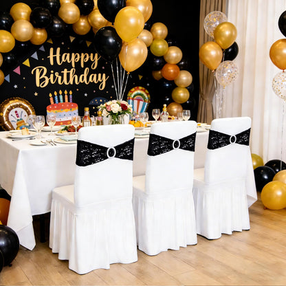 Poise3EHome Pack of 10 Black Sequin Chair Sashes, Double Sided Glitter Stretchy Chair Bands with Buckle for Home Party Bridal Shower Wedding Banquet Reception Decorations