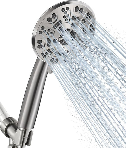 Cobbe 8-Setting Handheld Shower Head Bathroom Showerhead Set - Detachable Shower Heads with 5ft Stainless Steel Hose and Brass Swivel Bracket (Brushed Nickel)