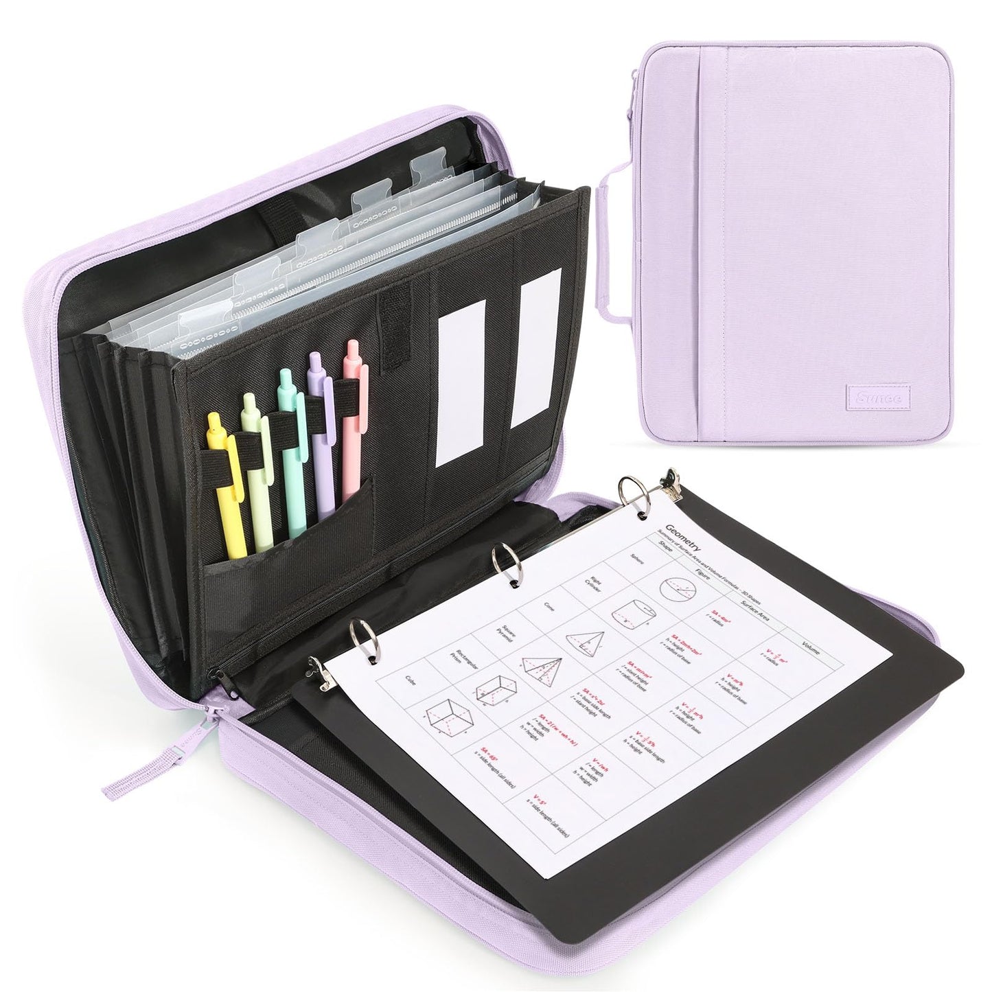 SUNEE Zipper Binder 1 Inch, Removable 3-ring binder, 175-Sheet Capacity, 5-Tab Dividers Expanding File Folder, Small Binder Bag Organizer Storage for Student School Classroom Supplies, Lavender Purple
