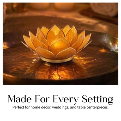 Om Gallery Gemstone Lotus Tealight Holder - Handcrafted Capiz Shell Design for Soft Glow, Elegant Home & Table Decor, Wedding Centerpieces, Votive Candle Styling, and Thoughtful Gifting - Amber