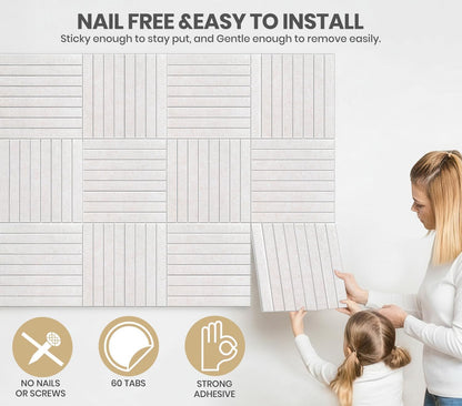 Large Cork Board Alternative 48” X 36” Felt Bulletin Board Tiles, with 30 Pushpins, 60 Adhesive Tabs,12-Pack Slat Wall Paneling, Cork Boards for Office Push Pin Board Felt Board - Oatmeal