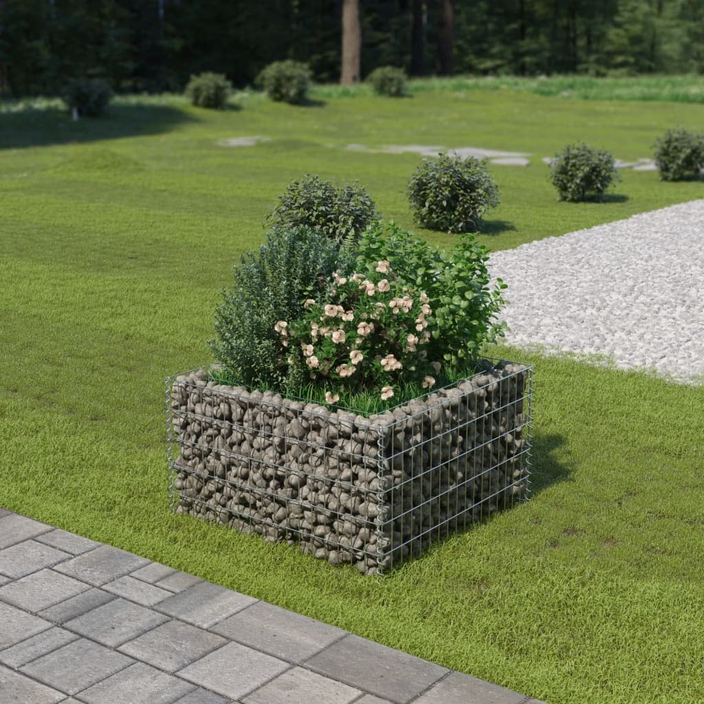 vidaXL Gabion Raised Bed Outdoor Gardening Backyard Park Stone Cage Basket Landscape Garden Planter Container Flower Box Galvanized Steel 35.4"