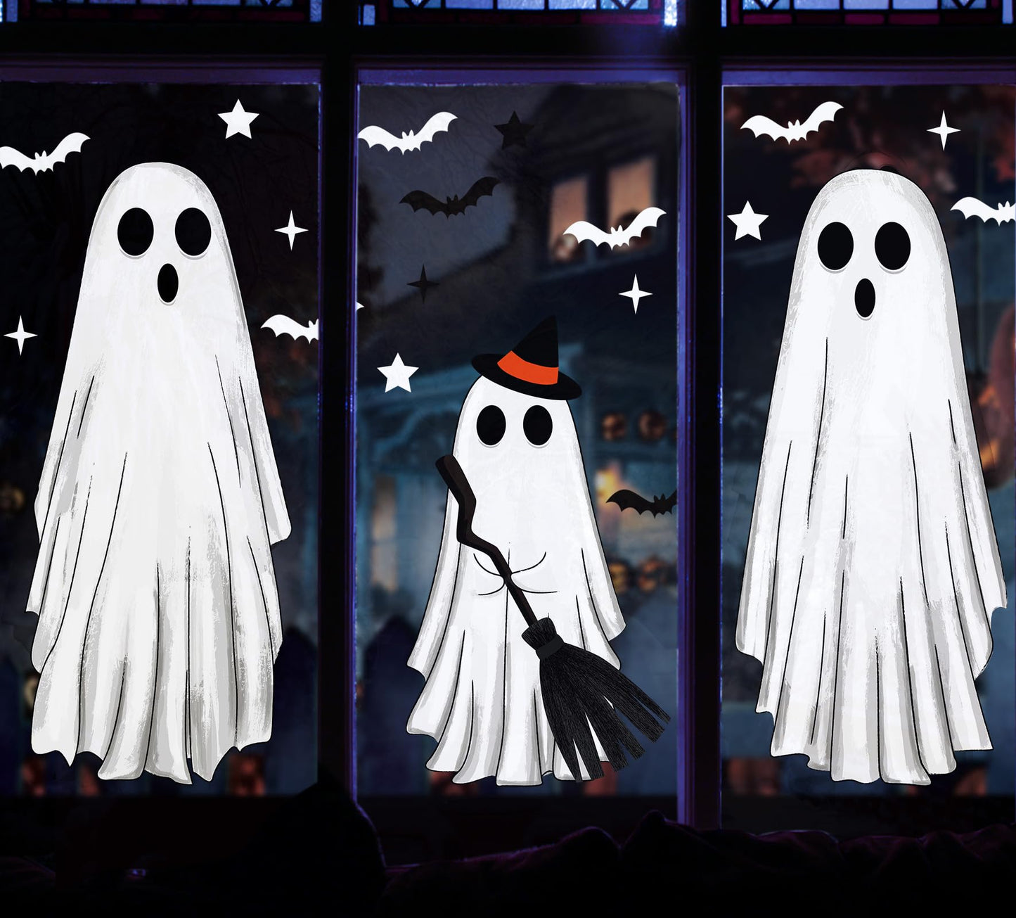 Large Halloween Window Clings Ghosts Silhouette for Glass Window Ghosts Window Stickers Decals Decorations