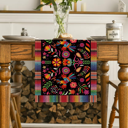 Artoid Mode Bird Dia De Los Muertos Serape Mexican Fiesta Table Runner, Cinco De Mayo Day of The Dead Kitchen Dining Table Decoration for Home Party Decor 13x72 Inch