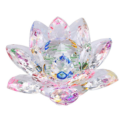 OwnMy Sparkle Crystal Lotus Flower Hue Reflection Feng Shui Home Decor with Gift Box (4 Inch/ 100MM Rainbow)
