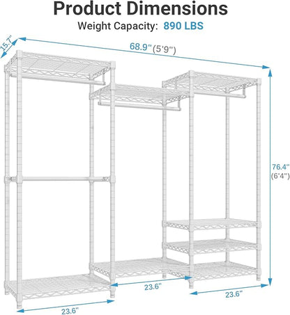 VIPEK V5C Bedroom Armoires Portable Closet Clothing Rack, White Metal with Black Cover, Adjustable Custom Freestanding Wardrobe Heavy Duty Covered, Max Load 890LBS