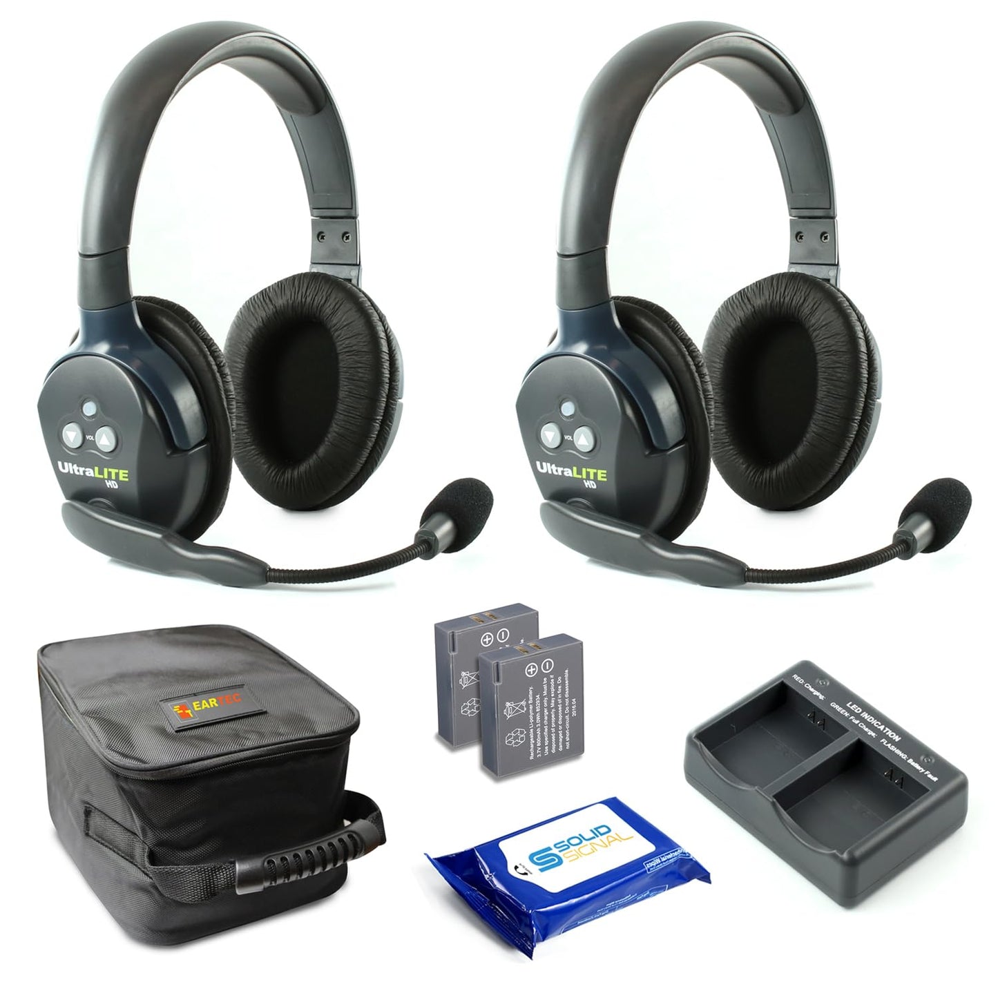 Eartec UL4S Ultralite Full Duplex Wireless Headset Communication for 4 Users - 4 Single Ear Headsets with SolidSignal Cleaning Wipes Bundle