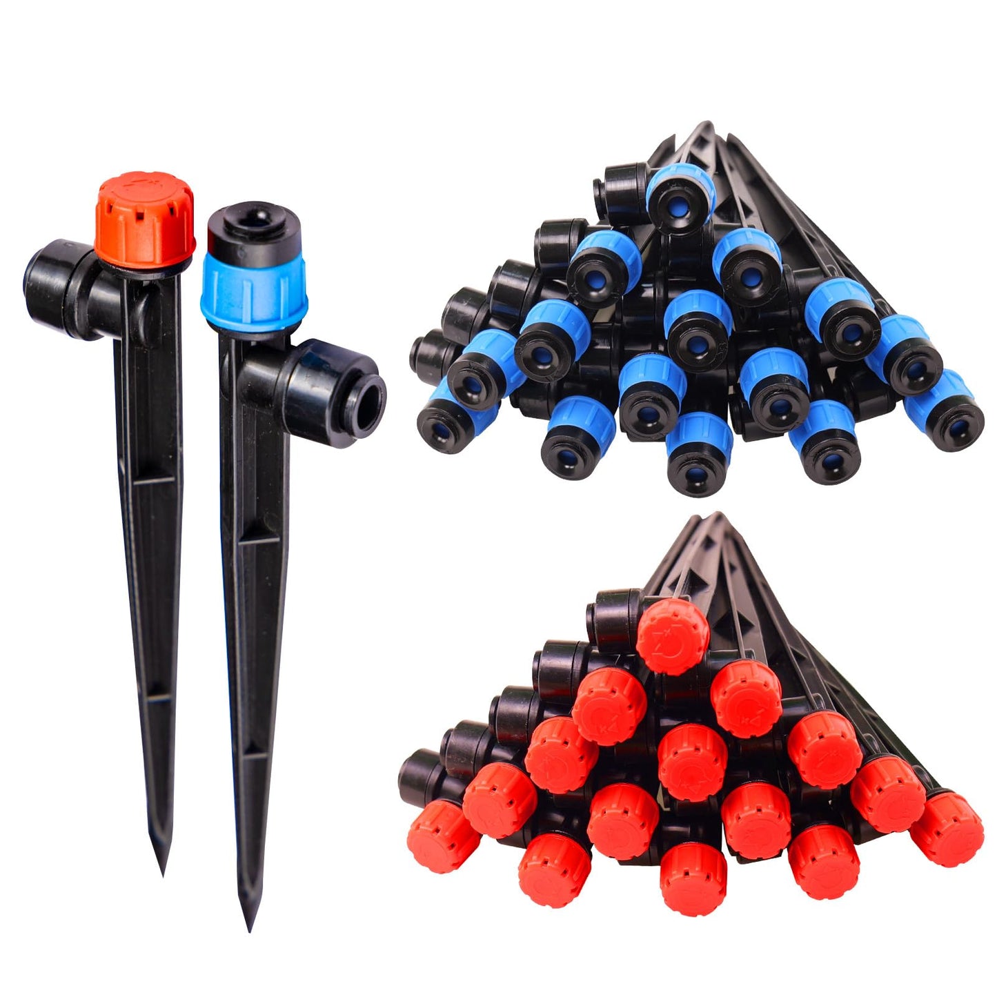 Maotong 32 Pack New Easy-Connect Drip Emitters Sprays for 1/4" Drip Irrigation Tubing (16 Pcs Quick-Connect Emitters Vortex+16 Pcs Quick-Connect Emitters Stream)