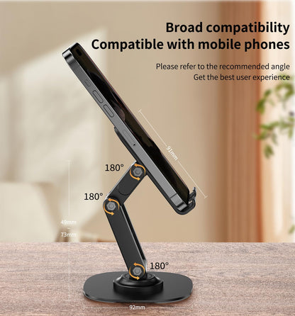 CXTX 360° Rotating Cell Phone Stand for Desk, Adjustable & Foldable Phone Holder, Aluminum Desktop Phone Stand with Anti-Slip Base, Compatible with iPhone, iPad, Android Phones, K69-Black